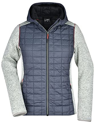 James & Nicholson Damen Strickfleece Hybridjacke - Leicht taillierte Kapuzenjacke im Materialmix | Farbe: light-melange/anthracite-melange | Grösse: XL