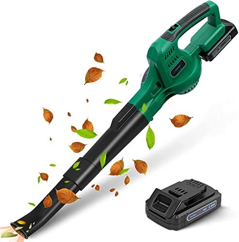 WISETOOL 20V Cordless Leaf Blower with Battery and Charger, Leaf Blower Battery Operated, Variable Speed with 2 Tubes for Patio, Leaves Blowing-Green