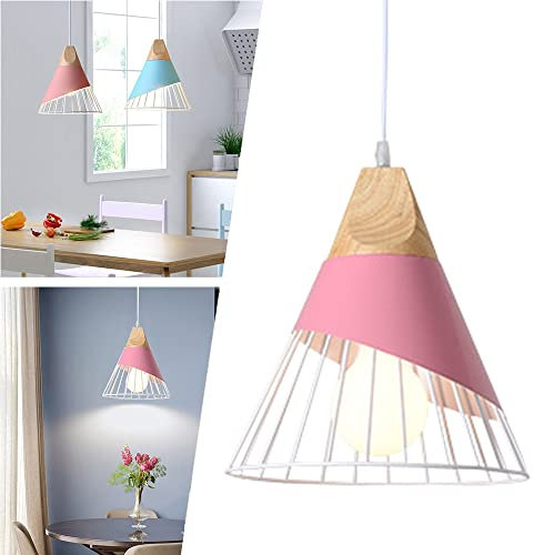Mengjay Suspension Luminaire Vintage E27 Industrielle en Métal Lampe Pendante,Métal design Lampe Plafonnier Industrielle en Luminaires Suspension Abat-jour,Pour Salon Chambre Salle À Manger (Rose)