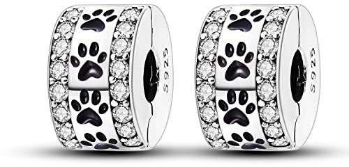 Parmuz Clip Spacer Charm for Bracelet 925 Sterling Silver Pave Cubic Zirconia Clip Lock Spacer Stopper Charm Bead Star Moon Evil Eye charms Jewelry Gift for Woman