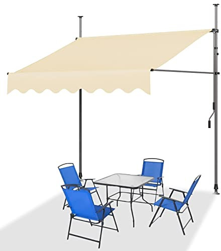 Höhenverstellbare Markise Balkon Ohne Bohren, Sonnenschutz, Standmarkise, Markisen Wasserdicht, Türmarkisen für Schattigen Regenschutz (Color : Beige-A, Size : 2m/78in)