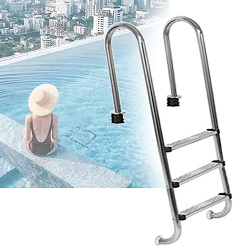 DOZPAL Escalera de Piscina de 3 peldaños Escalera de natación enterrada de Acero Inoxidable con pasamanos ergonómicos y Pedales Gruesos para Piscinas Interiores/Exteriores, Parques acuáticos,A