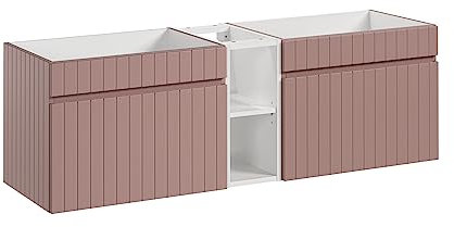 Mueble de Lavabo Doble 140 cm Iconic Rose, Mueble de Lavabo Colgante, encimera Blanco Brillo, Color Rosa Mate (Solo Mueble)