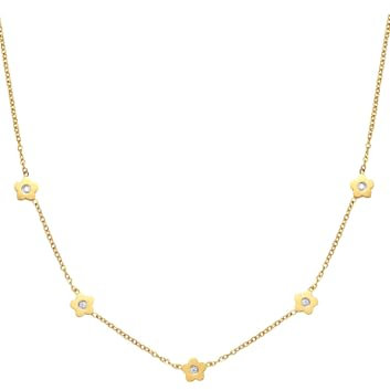 Happiness Boutique Damen Kette mit Blume Anhänger | Filigrane Blumen-Halskette aus Edelstahl in Gold - Rosegold, Silber | Wasserfeste Vergoldete Kette mit 5 Blumen Charms