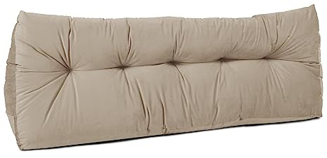 Lancashire Textiles 20 x 50 x 150cm (King Bed) Luxury Velvet Triangular Wedge Bedroom Headboard Cushion - Headboard Bolster Support Pillow for Bed, Sofa, Chair - Beige - Made in Britain