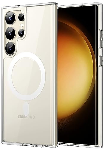 JETech Magnetic Case for Samsung Galaxy S23 Ultra 6.8-Inch, Compatible with MagSafe, Shockproof Protective Phone Cover, Non-Yellowing Hard Clear PC Back (Clear)
