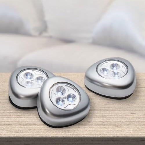 Grundig Foco LED de 5 unidades, iluminación para armario, lámpara táctil, funciona con pilas, autoadhesivos, plástico, color plateado