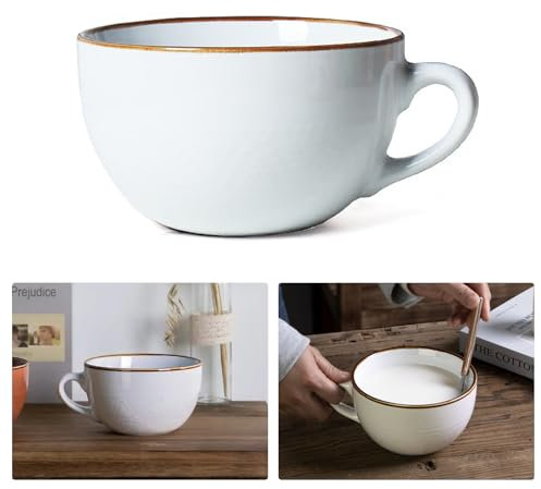 CEIEVER Groß Tasse Keramik 700ml, Keramik Suppentassen mit Henkel Müslischalen Salat Schale für Kaffeebecher Kaffee Tee Tasse Müsli Suppen Ramen Schüssel Porzellan Kaffee Tasse Suppenschüssel (Weiß)