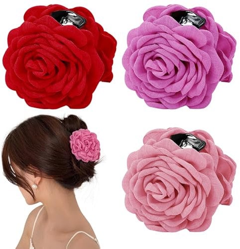 3 PCS Flower Hair Claws Clips Rose Flower Hair Clips Floral Hair Barrettes Hair Jaw Clamps Clip Hair Bun Hair Accessories for Women Girls