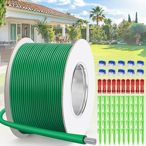 COZCLAM 100m Cavo Perimetrale + 50 Picchetti + 10 Connettori+10 Terminali Connessione, Filo Perimetrale Robot Tagliaerba, Kit di Cavi di Delimitazione Compatibile con Gardena/Bosch/Worx