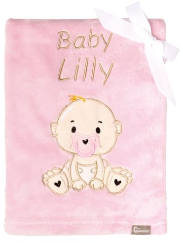 Be Mammy Personalisierte Babydecke mit 3D Applikation Warme Kuscheldecke mit Namen und Geburtsdatum; Perfektes Baby Geschenk; Blanket; Krabbeldecke BE20-280 (Puderrosa - Mädchen)