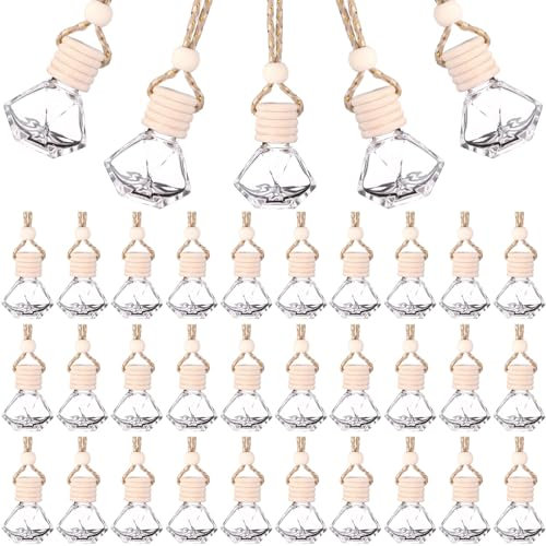 30 PCS 8 ml Diamond Shape Hanging Car Air Freshener Diffuser - Empty Clear Glass Essential Oil Diffuser Bottle for Home, Office, Perfume Decor