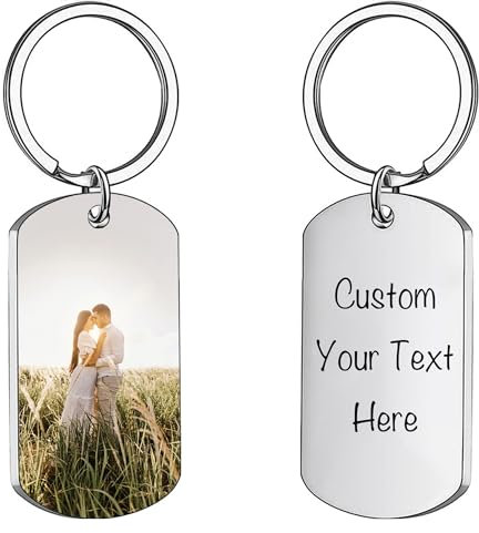 Portachiavi Personalizzato con Foto e Testo, Personalizzati Incisione di Portachiavi Anniversario Relazione di Matrimonio Regali per Famiglia, Amici, Coppia, Amante