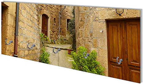 Wallario Wandgarderobe aus Glas in Größe 80 x 30 cm mit Memoboard-Funktion, Motiv: Weg durch die Altstadt - Toskana in Italien | 5 Kleiderhaken zum Aufhängen von Jacken