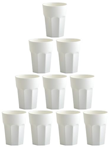Engelland - 10 x Plastikbecher, Trinkbecher, Creme-Weiß, Pastellfarben, 400 ml, Eichstrich, bruchfest, stapelbar, Mehrweg, Kunststoff, wiederverwendbar, Party-Becher, Trink-Glas