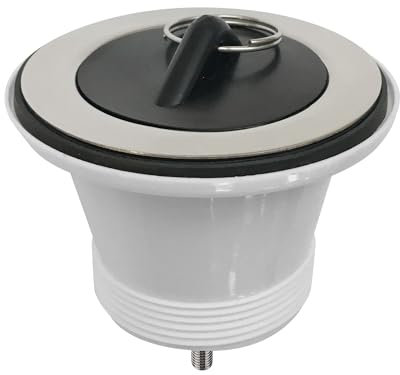 Balterley Cleaners Sink Waste with Plug, Chrome Waste with Black Stopper Plug for Utility Sinks, Laundry Sinks and Cleaners Sinks, 1.5 inch Sink Connection - 85 x 85 x 55mm (Chrome)