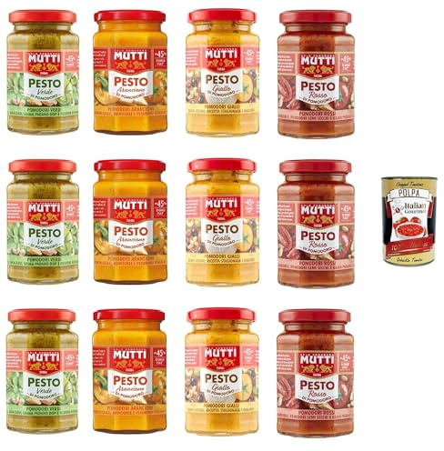 Italian Gourmet Testpaket pesto pomodori salsa per pasta Tomaten 12 x 180g | Mit Cashewnüssen, Grana Padano e Pecorino Romano, condimento cremoso im, Gesamtnettogewicht 2,16 kg + Kostenlos Polpa 400g