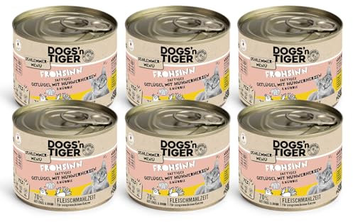 Dogs'n Tiger Schlemmermenü Frohsinn, Katzennassfutter mit Huhn und Kürbis - ohne Getreide, Zuckerzusatz, künstliche Konservierungsstoffe, optimale Verträglichkeit, 6X 200g