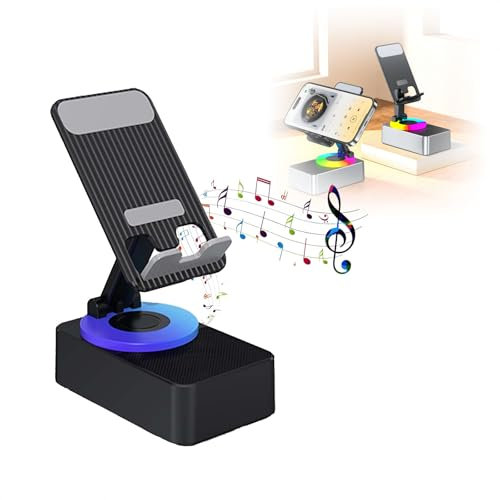 Bluetooth Audio Power Phone Holder,Cell Phone Stand with Wireless Bluetooth,Phone Stand with Bluetooth Speaker,Wireless Bluetooth Speaker Phone Stand,360 Rotatable Adjustable Cell Phone Speakers (B)