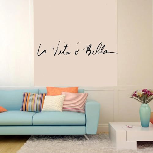 YOZYOOOZ Nordischer Stil Zitat Vinyl Wandtattoo La Vita E Bella Italienische Spiegel Applikation Home Schlafzimmer Aufkleber Konzept Zitat Vinyl Wand Stic74cm X 14cm