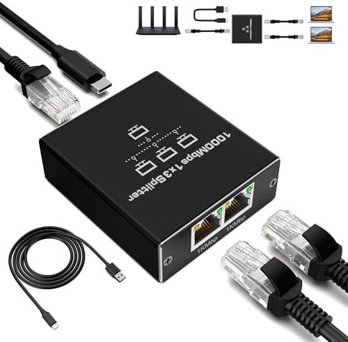 RENGOGA Switch Ethernet, Switch RJ45 3 Ports 1000Mbps Network LAN Switch, Repartiteur Cable Hub RJ45, 1 to 3 Doubleur RJ45 pour Ordinateurs, Commutateurs, Routeurs, Boîtiers Décodeurs, Téléviseurs