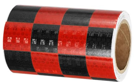 PATIKIL Cinta Reflectante Adhesiva, 10cm x 3 m PVC Cinta de Advertencia de Seguridad de Alta Visibilidad Impermeable para Nocturna Camiones Coches Ropa, Cuadro, Rojo Negro