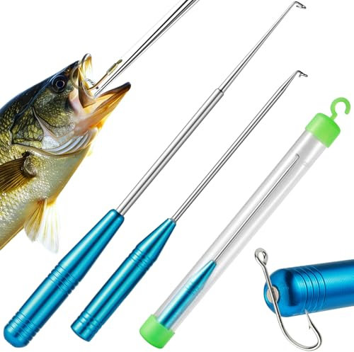 Annyswit 2 Piezas Removedor de Ganchos de Pesca, Accesorios de Pesca de Acero Inoxidable, Desanzuelador, Dispositivo de Remoción Rápida de Ganchos con Caja de Almacenamiento, Suministros de Pesca