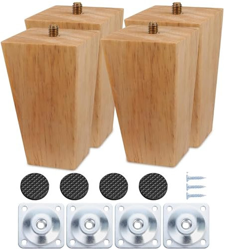 Goomp Lot de 4 Pieds de Meuble 15 cm,Pieds de Canap Pieds Meuble Bois Pieds de Lit en Bois Patte de Lit Pieds de Table Pied Sommier Pieds Canapé à Visser,Pieds de Rechange pour Canapé, Meuble TV, Lit