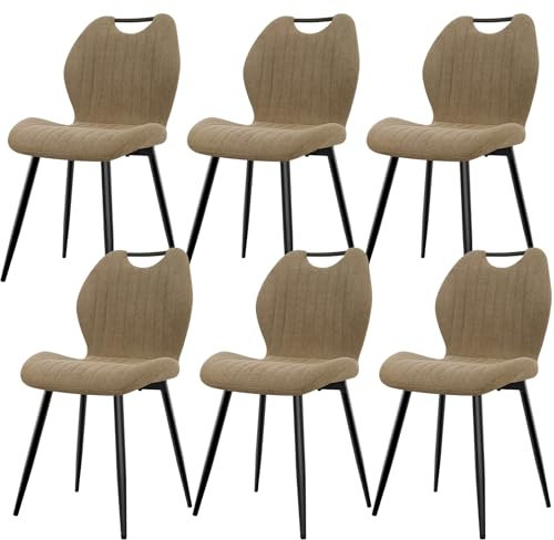 JIJIAN Esszimmerstühle 6er Set, Küchenstühle, Polsterstühle, Wohnzimmerstühle mit Stoff-Rückenlehne und Metallbeinen, Ideal für Esszimmer, Küche, Wohnzimmer, Khaki