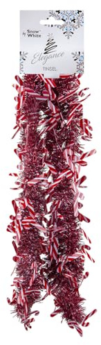 VFM e-Store - Candy Cane Tinsel Christmas Decoration X 1 Stocking Filler Xmas Present Celebration Festive Winter Ornaments - 55cm X 19cm X 12cm Red