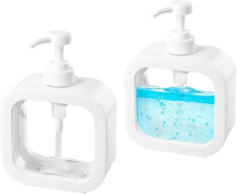 Distributeur Savon, 2 Pièces Liquide Distributeur savones, 500 ML Distributeur savones, Distributeur Liquide Vaisselle Distributeur Shampoing et Gel Douche Salle de Bain
