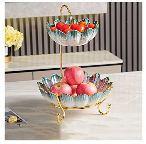 UPLKECNZD 2-Tier Fruit Bowl, Light Ceramic Dried Fruit Plate, Nuts Berry Display Stand, Snacks Storage Tray for Home Living Room Decoration/B Tray