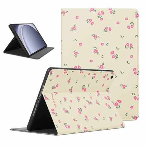 Kueqeay Funda para Samsung Galaxy Tab A9 8,7(SM-X110/SM-X115), Aesthetic Flore Dibujos Diseño Slim Smart PU Leather Protector Soporte Función Ángulos Ajustables Flip Cubierta Tablet Case, Beige