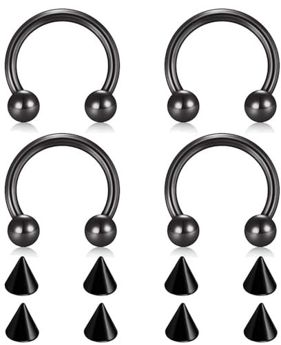 Tolldek Edelstahl Nasenringe zum Anstecken 4 Stücke, 1.2mm U Hufeisen Barbell Kegel Ersatz Piercing Nase Ring Schwarz, Segmentring, Lippen Piercing Ringe Ohrringe Schmuckset für Frauen