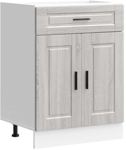vidaXL Kitchen Base Cabinet - Grey Sonoma Engineered Wood - Modern Style - Ample Storage - Adjustable Feet - Easy to Maintain