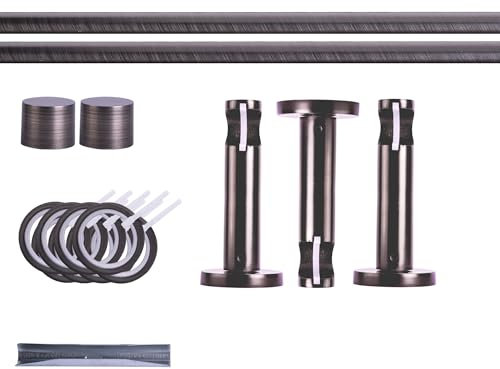 Victoria M. Gardinenstange Set mit Kappenknäufen mit Wandhalter und Flachring, Vorhangstange Ø 19 mm Länge 280cm, 1-Läufig, Anthrazit gebürstet