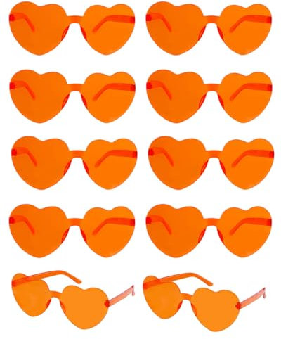 QLEUIFT Herzform Sonnenbrille Multicolor Randlose Herzförmige Brille Mode Herz Übergroße Mode Sonnenbrille Eyewear für Frauen, Orange, Aperol (10)