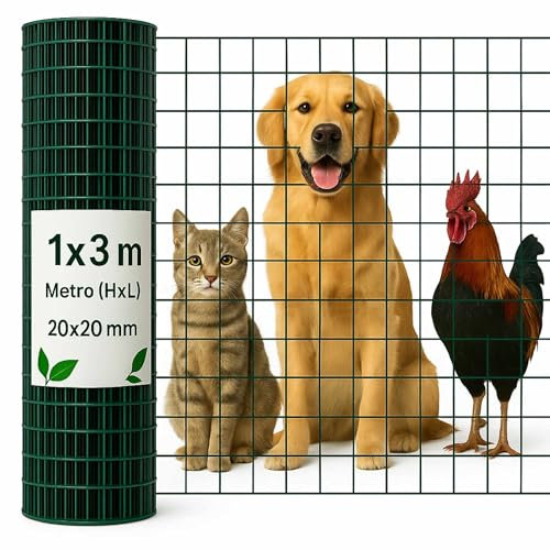 TECHZOCO Malla de Plástico, Malla cuadrada de protección balcones, plastificado, Red plastificada, Cuadrada 20x20 mm, 300 gramos m2, Verde (1x3 Metros)