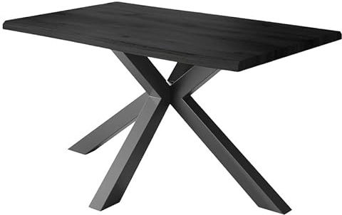 Loreno Esstisch - 140 cm x 80 cm – 4 cm MDF Tischplatte, Grau – Spider Gestell – Schwarz - Perfekt für Esszimmer und Küche