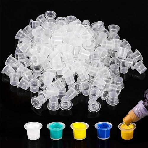 BOGCLEE Tattoo Ink Cups, 200 Pieces Disposable Ink Cap, Plastic Pigment Containers for Small Pigment Cups 8mm