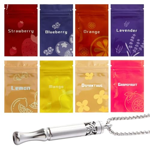 9 Pcs Breathing Necklace with Resistance 1 Portable Breathing Free Necklace with 8 Flavoured Filters Tips to Mindful Relaxation for Calm and Anxiety Relief for Adults Travel Work