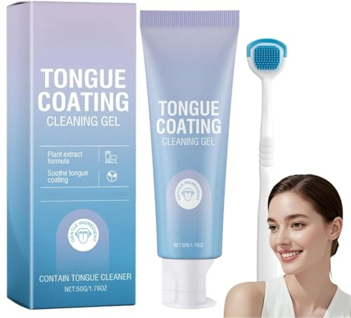 Fresh Mint Tongue Cleaner Gel with Tongue Brush,Ton-GUE Cleaning Gel Bundle with Brush,Oral Care Kit for Adults,Bad Breath Removal,Supports Fresh Breath for Daily Oral Care,for Daily Use,(50g,Mint)
