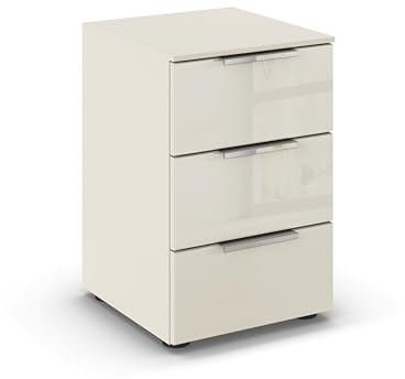 Rauch Möbel Flipp, Nachttisch, Farbe Glas Beige, Maße 40x61x42 cm | Nachtkommode, 3 Schubladen, mit Glasfront, Soft-Close-Funktion, für Schlafzimmer, Kinderzimmer, Jugendzimmer, Gästezimmer