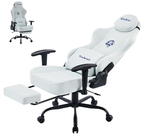 Submi Chaise Gaming Ergonomique, Fauteuil Gaming Adulte avec Support Lombaire, Fauteuil Gamer Repose-Pieds et Chaise de Bureau Pivotante à Respirant Tissu, Chaise Gamer, Confortable (Gris Clair)