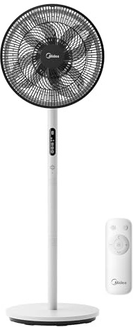 Midea Ventilatore Silenzioso a Piantana FS35-26XRDSE(BW) Motore DC, 8 Pale, 9 Livelli di Velocità, Oscillazione 85°, Timer 9 Ore, Altezza Regolabile