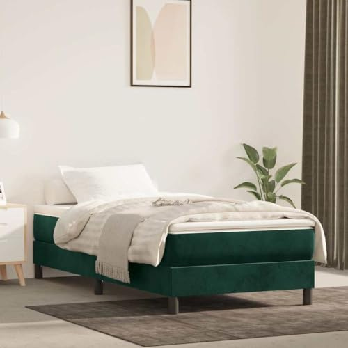 FWIKDUN Samt Boxspringbett dunkelgrün 90x200 cm mit Taschenfederkernmatratze und samt Boxspringbett dunkelgrün für erholsamen Schlaf