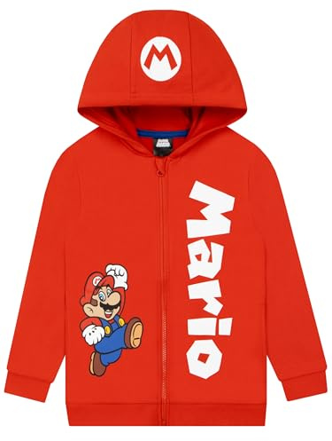 Super Mario Pullover Kinder, Gaming Pullover Jungen, Reißverschluss Hoodie Jungen Baumwolle, Rot 122