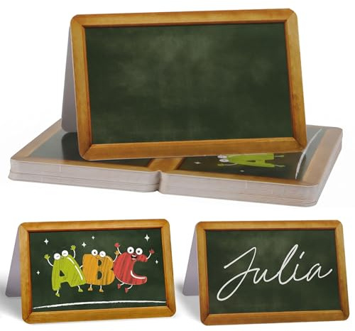 24 Tischkarten Schulanfang Tischkarten Einschulung Tischdeko 5.5x8.5 cm | Namenskarten Einschulung Tafel Motiv Platzkarten Zum Beschriften für Schulkind Tischdeko