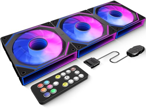 GSCOLER 120mm PC Fans 3-Pack, ARGB Daisy Chain PWM Case Fans with Dual-Sided Infinity Mirror, High Airflow 52.6 CFM, Quiet HDB Bearing <32.5dBA, Remote Control, 800-1800RPM, Forward Blade, Black