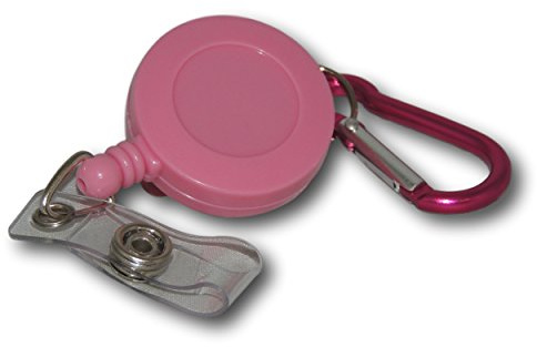 EPOSGEAR Retractable Reel Recoil Pull Key Ring Chain Cord Carabiner Belt Clip Ski Pass ID Card Badge Holder (5 Pack, Pink - ID Clip)
